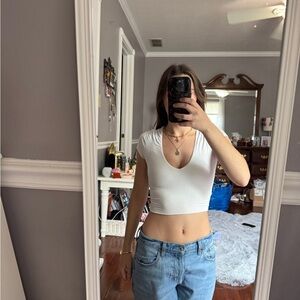 White V-Neck Women's Top